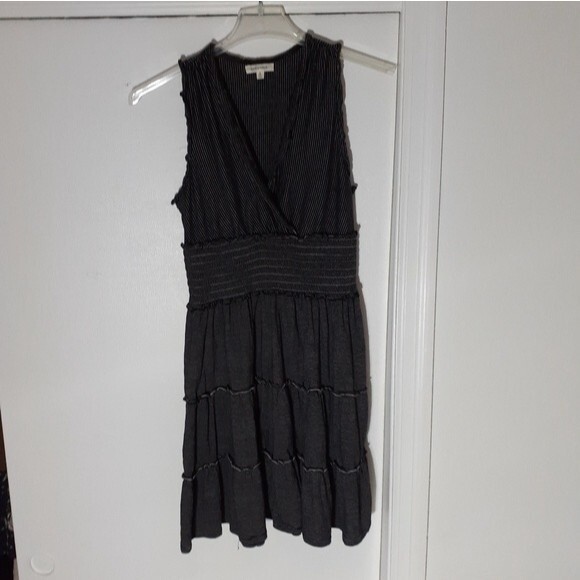 Max studio ruffle layered dress black small s summer sundress soft knit - Picture 2 of 8